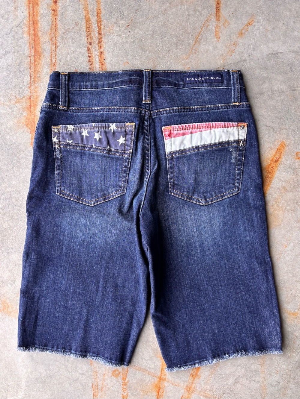 Rock & Republic Denim Bermuda Jean Shorts Size 8 American Flag Pocket Y2K